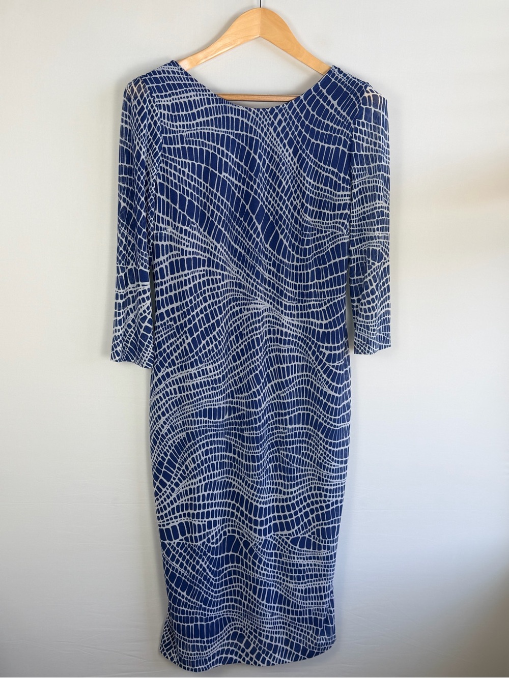 Indication by ECI Blue White Abstract Sheath Midi Dress Large